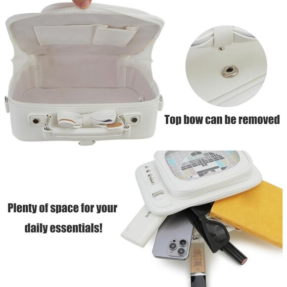 Retro TV Shaped Ita Backpack with Pin Display and Inserts White Crossbody Purse - Picture 9 of 9